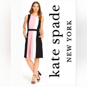 Kate Spade NY Black Pink & Ivory Pleated Colorblock Shift Dress Sz 14
